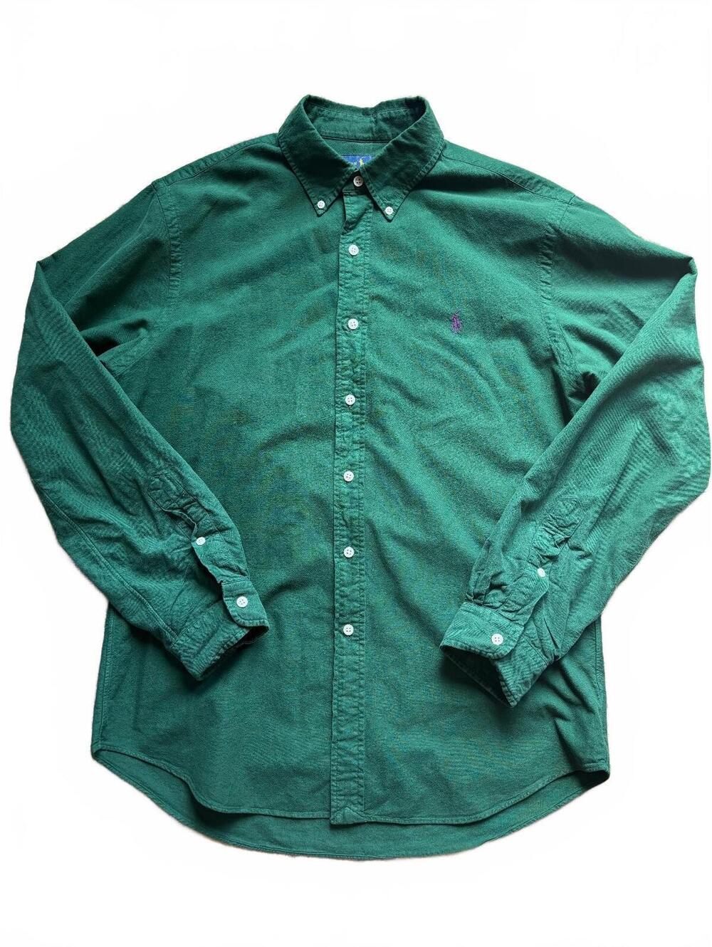 Vintage Forest Green Polo Ralph Lauren Slim Fit Button Down Size L